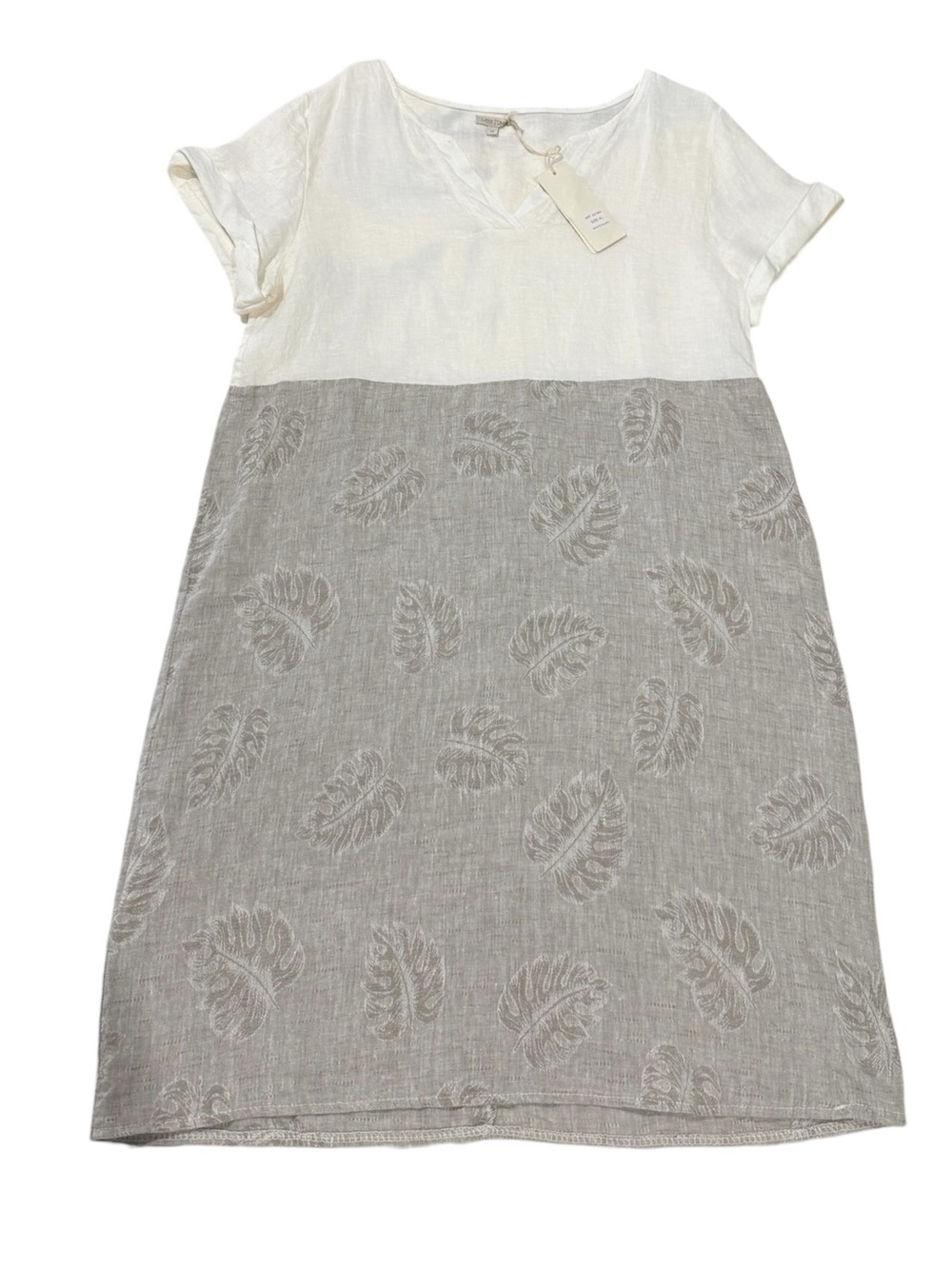 Lina Tomei 100% Linen Shift Dress Made in Italy Color Block Leaf XL NWT